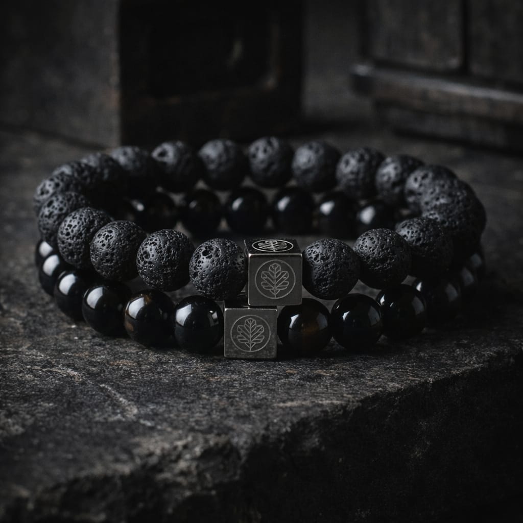 Double Down: Onyx & Lavastone Bracelet Set - Iron & Oak Amsterdam