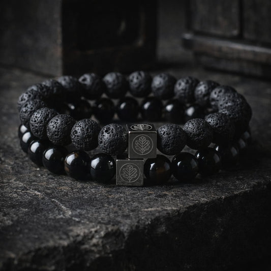 Double Down: Onyx & Lavastone Bracelet Set - Iron & Oak Amsterdam